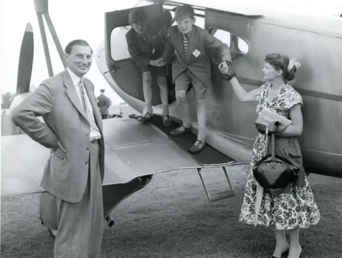 Framed Print : Two young lads check out de Havilland DH90A Dragonfly, G? Framed Print : Two young lads check out de Havilland DH90A Dragonfly, G?