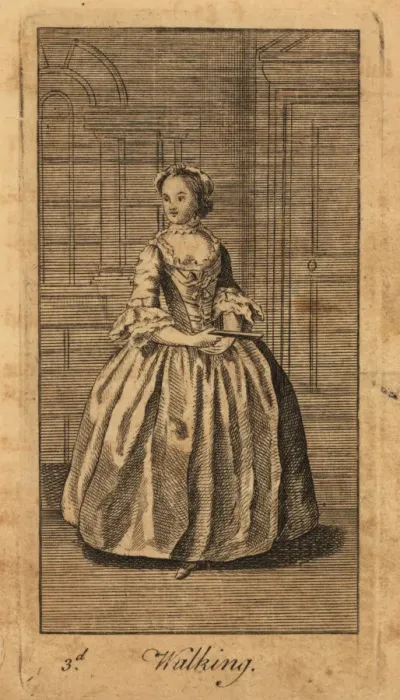 Framed Print : Young lady walking in a panelled room, 18th century Framed Print : Young lady walking in a panelled room, 18th century