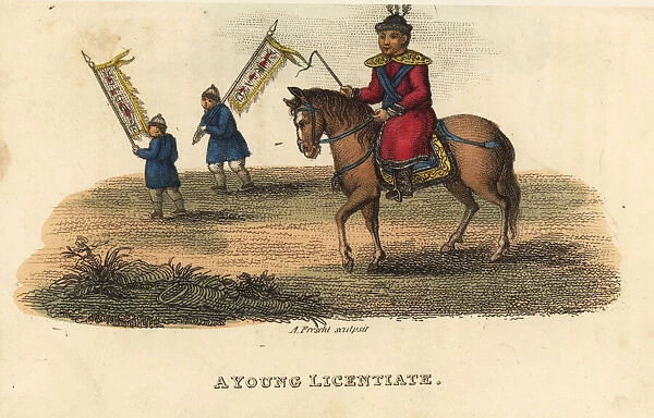 Young Licentiate or doctor riding a horse