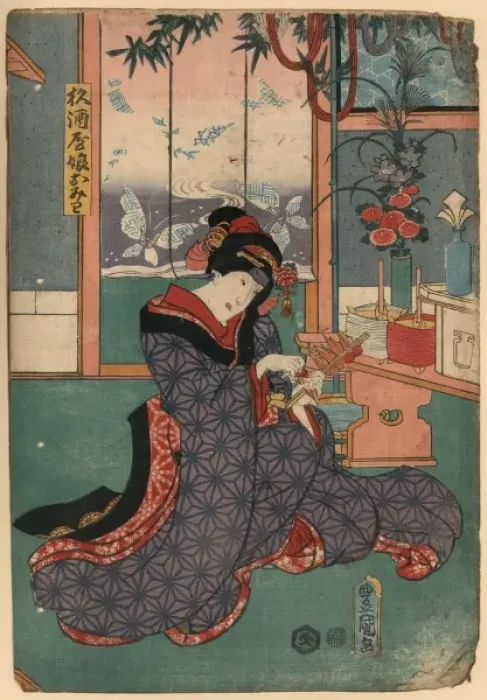 Framed Print : The young maiden Omiwa of the liquor store Sugizake-ya Framed Print : The young maiden Omiwa of the liquor store Sugizake-ya