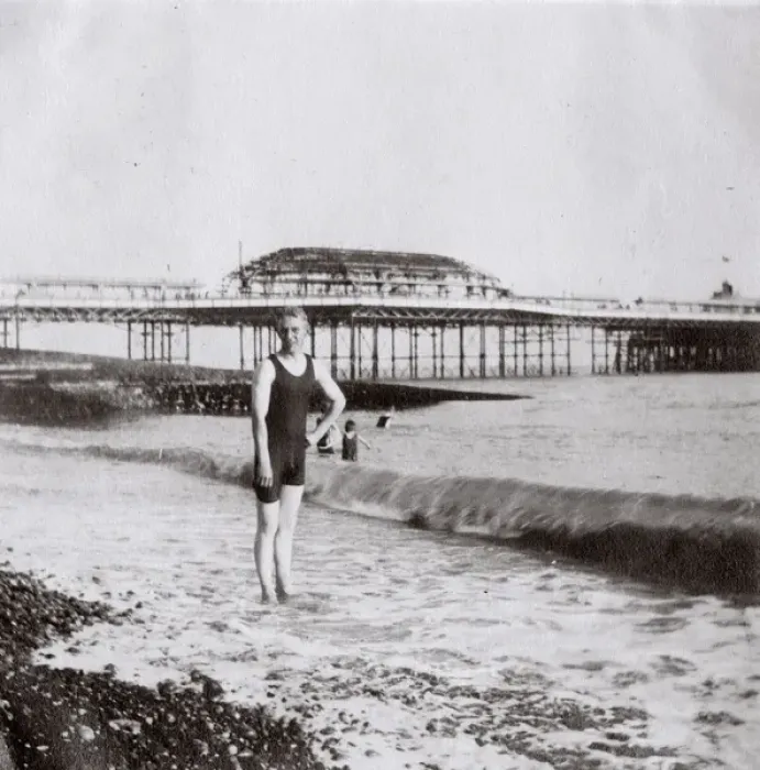 Framed Print : Young man on the beach, Brighton, Sussex Framed Print : Young man on the beach, Brighton, Sussex