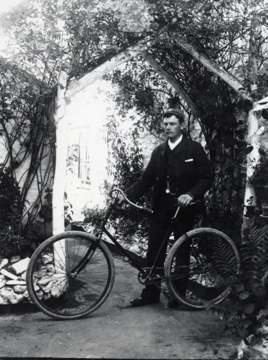 Framed Print : Young man and bicycle, Haverfordwest, South Wales Framed Print : Young man and bicycle, Haverfordwest, South Wales