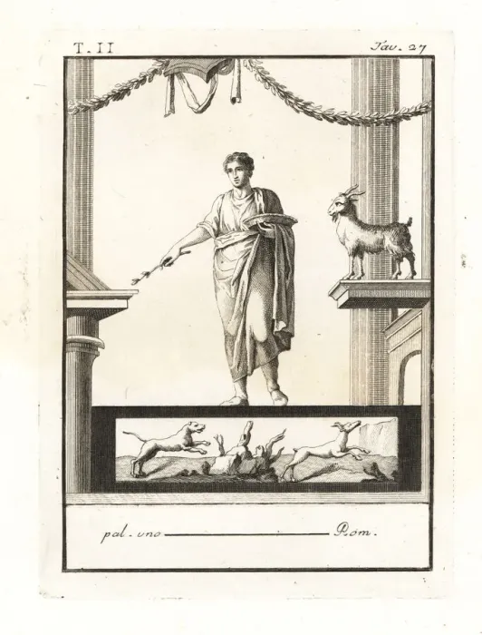 Framed Print : Young man with branch and basket in a Temple of Bacchus Framed Print : Young man with branch and basket in a Temple of Bacchus