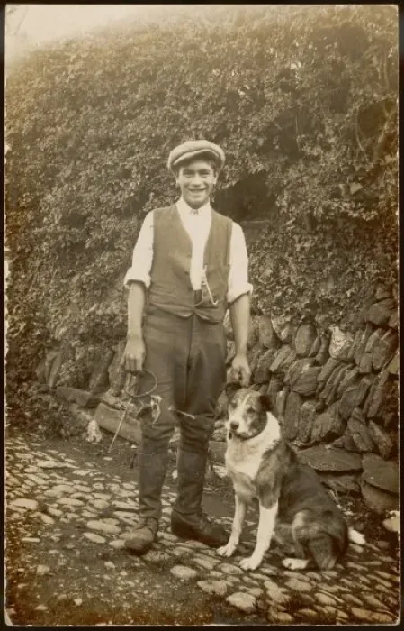 Framed Print : Young Man and Dog Framed Print : Young Man and Dog