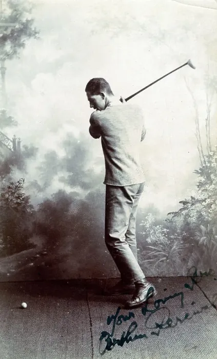 Framed Print : A Young man playing a golf shot - studio photograph Framed Print : A Young man playing a golf shot - studio photograph