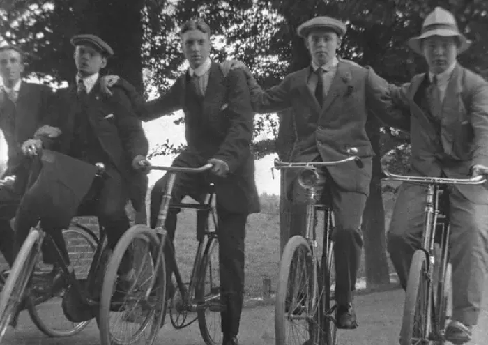 Framed Print : Five young men on their bicycles Framed Print : Five young men on their bicycles