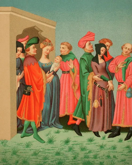 Framed Print : A young mother's retinue, depicting the Parisian Framed Print : A young mother's retinue, depicting the Parisian