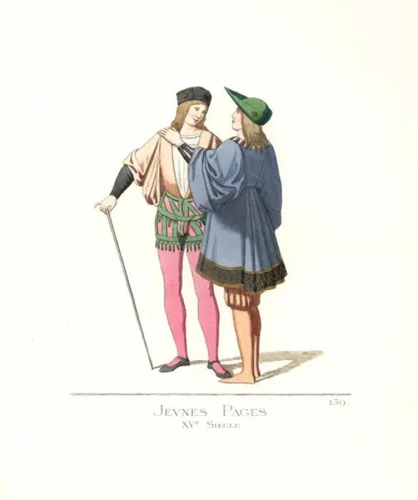 Framed Print : Young page boys, 15th century Framed Print : Young page boys, 15th century
