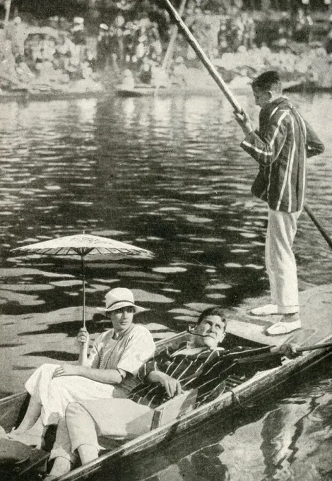 Framed Print : Three young people punting on a river, England Framed Print : Three young people punting on a river, England