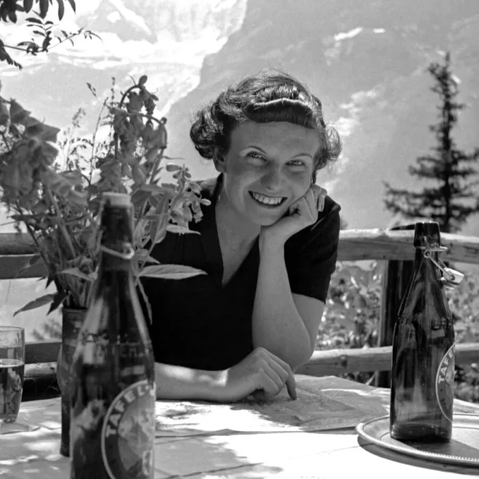 Framed Print : Young Swiss woman at Alpine retreat Framed Print : Young Swiss woman at Alpine retreat