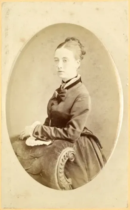 Framed Print : Young Victorian woman leaning on chair back Framed Print : Young Victorian woman leaning on chair back