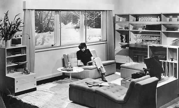 Young woman in 1960s interior
