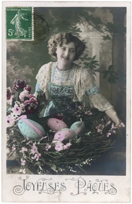 Framed Print : Young woman with a basket of decorated Easter eggs Framed Print : Young woman with a basket of decorated Easter eggs