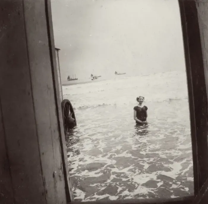 Framed Print : Young woman bathing at Scarborough, North Yorkshire Framed Print : Young woman bathing at Scarborough, North Yorkshire