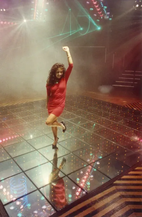 Framed Print : Young Woman at a disco, Cornwall Framed Print : Young Woman at a disco, Cornwall