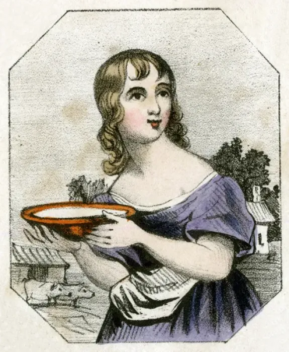 Framed Print : Young woman with dish of milk Framed Print : Young woman with dish of milk