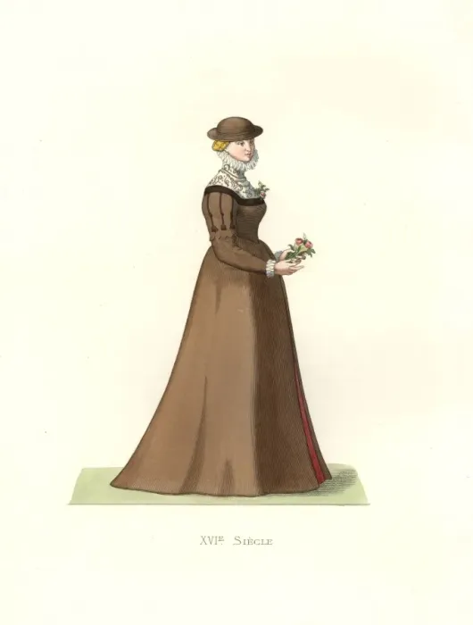 Framed Print : Young woman of England, 16th century, in brown Framed Print : Young woman of England, 16th century, in brown