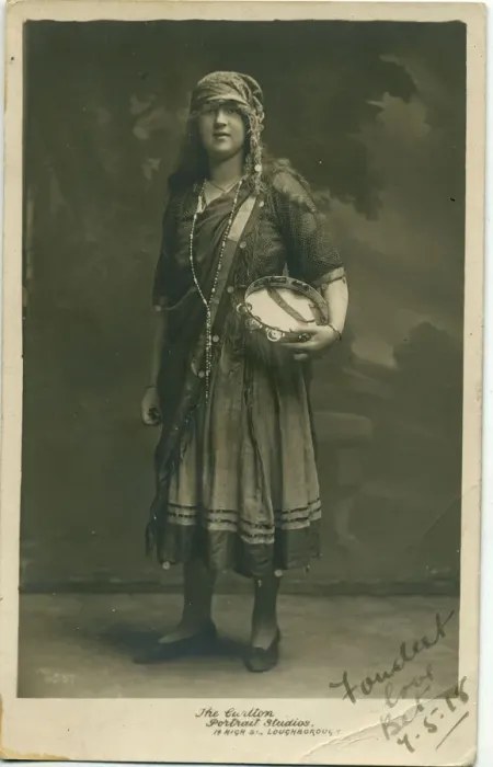Framed Print : A young woman in fancy dress, in a type of Romany gipsy costume that was very popular in Framed Print : A young woman in fancy dress, in a type of Romany gipsy costume that was very popular in