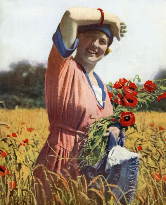 Framed Print : Young woman in a field of poppies, England Framed Print : Young woman in a field of poppies, England