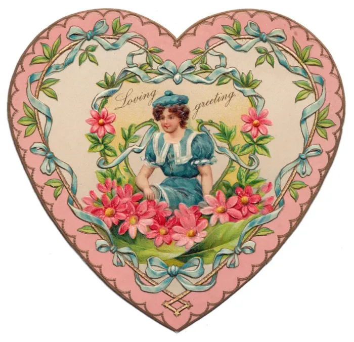 Framed Print : Young woman on a heart-shaped Valentine card Framed Print : Young woman on a heart-shaped Valentine card