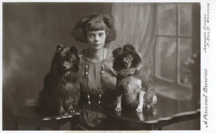 Framed Print : Young woman with two little dogs Framed Print : Young woman with two little dogs