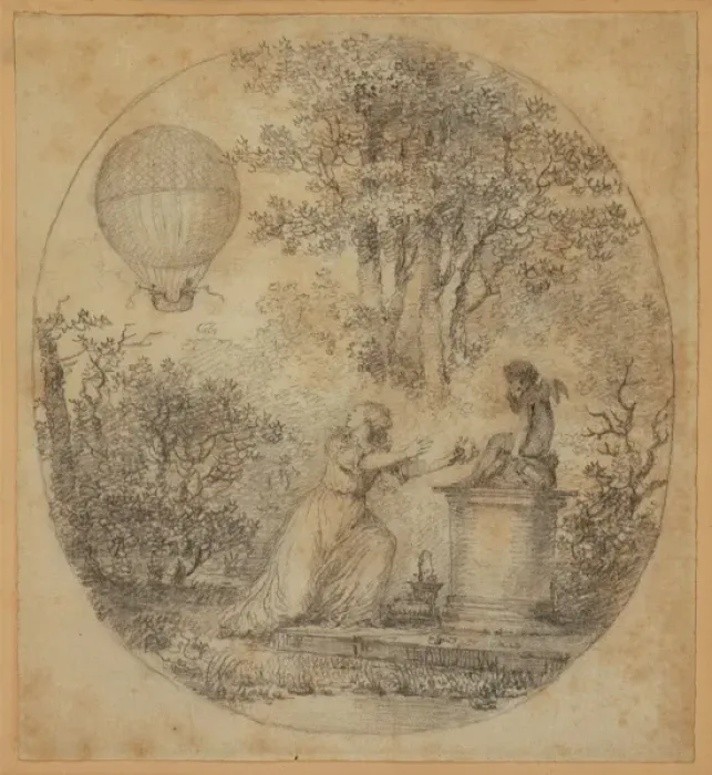 Framed Print : Young woman putting flowers on statue of Cupid looks over he Framed Print : Young woman putting flowers on statue of Cupid looks over he