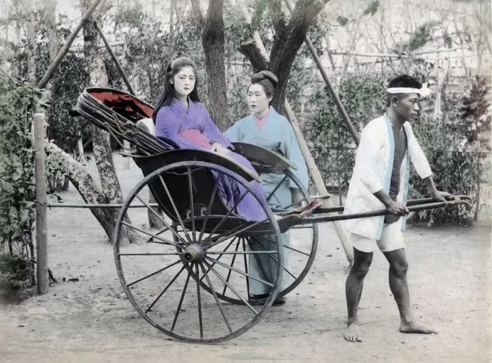 Framed Print : Young woman in a rickshaw, Japan, c. 1890 Framed Print : Young woman in a rickshaw, Japan, c. 1890
