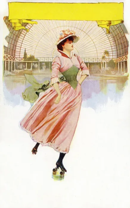 Framed Print : Young woman roller skating Date: late 19th century Framed Print : Young woman roller skating Date: late 19th century