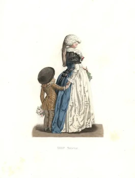 Framed Print : Young woman and small boy, France, 18th century Framed Print : Young woman and small boy, France, 18th century