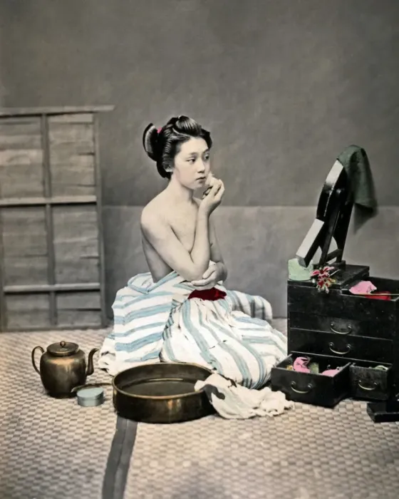 Framed Print : Young woman washing, Japan Framed Print : Young woman washing, Japan
