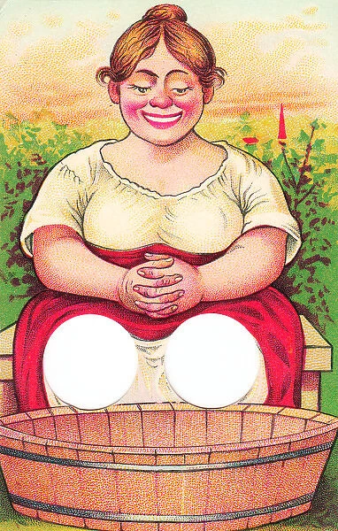 Young woman with wooden tub on a German postcard