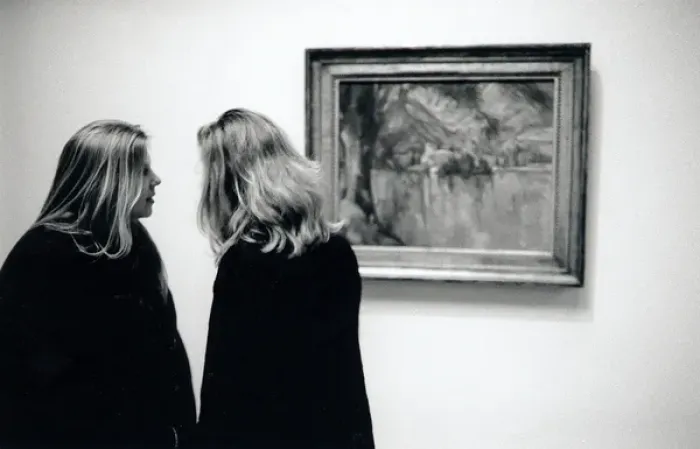 Framed Print : Two young women in an art gallery, London Framed Print : Two young women in an art gallery, London