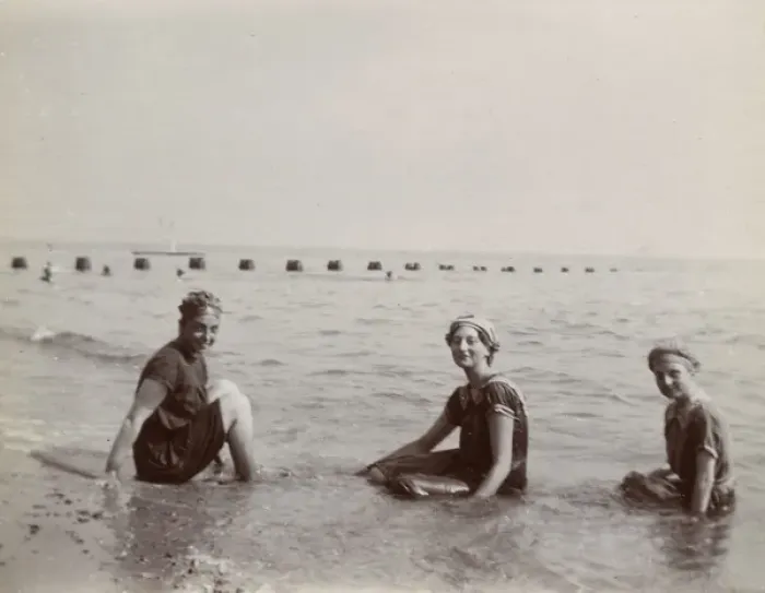 Framed Print : Three young women bathing in the sea, Southwold, Suffolk Framed Print : Three young women bathing in the sea, Southwold, Suffolk