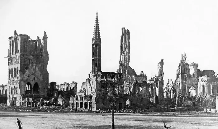 Framed Print : Ypres Belgium Cloth Hall after the fire Framed Print : Ypres Belgium Cloth Hall after the fire