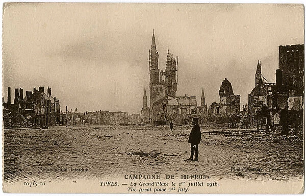 Ypres, Belgium, Cloth Hall and St. Martins Cathedral WWI