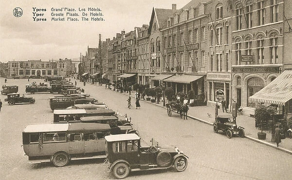 Ypres - Market Place with Hotels - post WWI