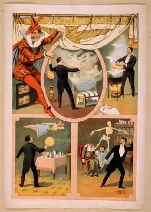Framed Print : Zan Zig performing in four magic vignettes Framed Print : Zan Zig performing in four magic vignettes