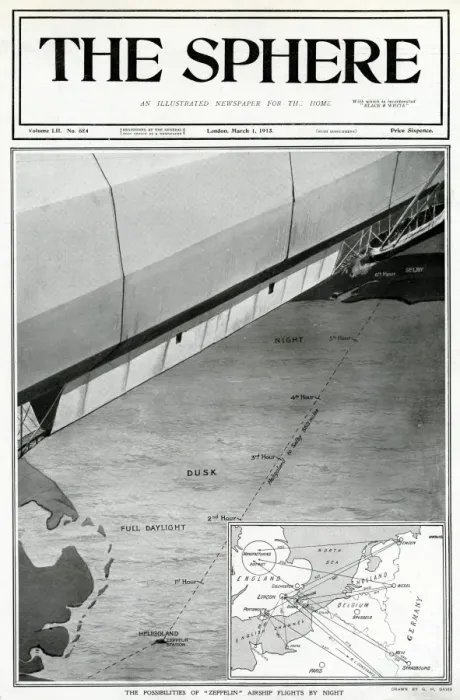 Framed Print : Zeppelin airship flights by night, by G. H. Davis Framed Print : Zeppelin airship flights by night, by G. H. Davis