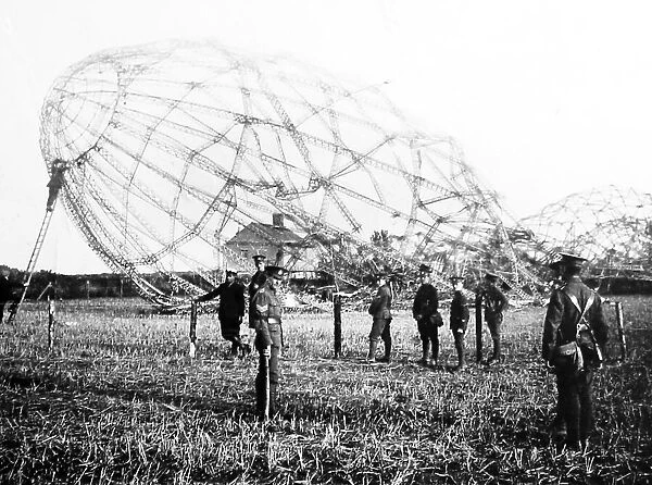 A Zeppelin brought down near Colchester - WW1