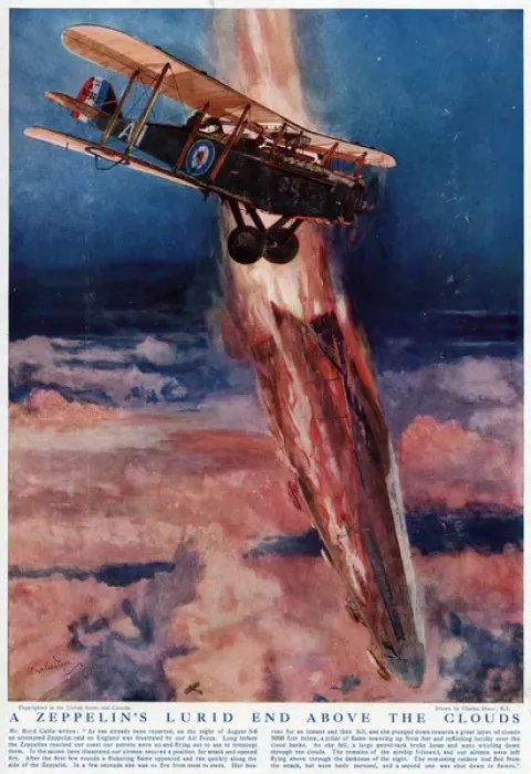 Framed Print : Zeppelin Downed Over Sea WWI Framed Print : Zeppelin Downed Over Sea WWI