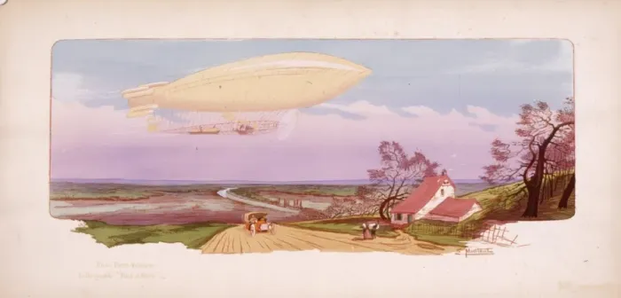 Framed Print : Zeppelin hovering over the countryside Framed Print : Zeppelin hovering over the countryside