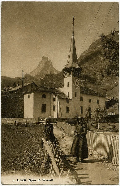 Zermatt Church - Switzerland with Matterhorn at rear