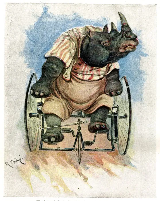 Framed Print : Zoo Animals Up To Date on Cycles, Rhinoceros on Velocipede Framed Print : Zoo Animals Up To Date on Cycles, Rhinoceros on Velocipede