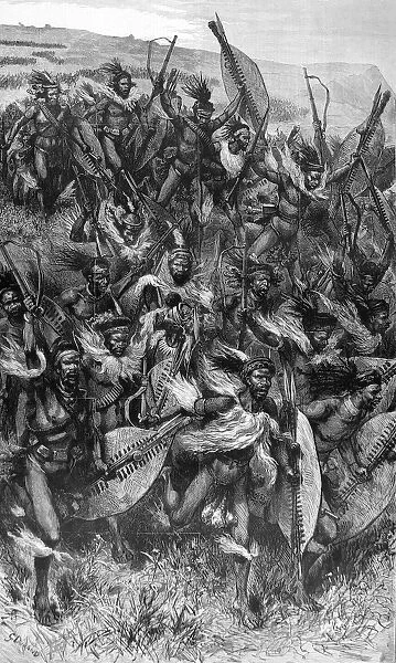 The Zulu wars. An attack of Zulu warriors