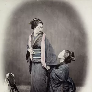 1860s Japan - portrait of a young woman tying her obi sash Felice or Felix Beato