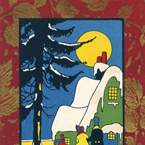 1920s Christmas card with snowy scene