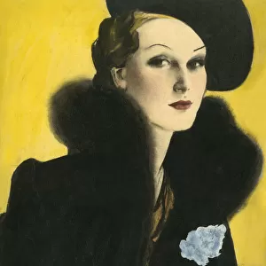1930s woman in black with yellow background, Albert Bailey