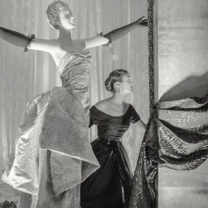 1950s Fashion Print - Female Model with Mannequins 1950s Fashion Print - Female Model with Mannequins