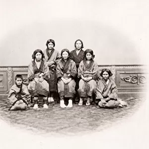 19th century vintage photograph - group of Ainu Aino, indigenous people from Hokkaido