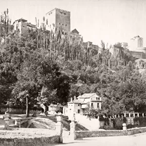 19th century vintage photograph - Spain Granada view of the Alhambra, by Juan Laurent